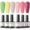 RSTYLE Smalto Semipermanente, 6 Colori Nude Rosa Verde Glitter Smalti Semipermanenti per Unghie in Gel UV LED Smalti per Unghie Kit Manicure Soak off Semipermanenti Unghie Starter Home 6ML Primavera