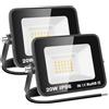 RIGIDON 2x 20W Luci da Esterno, 2000 Lumens Faretto Led, Fari di Sicurezza, Proiettore Led Esterno, Faretti LED Lampada Luce Bianca Naturale 3000K, IP66 Per Giardino Cortile Garage Piazza Officina