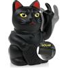 ANGRY CAT - Gatto fortuna SOLAR CAT - Divertente gatto giapponese che saluta con dito medio puzzolente - Figura statuetta statua idea di regalo con braccio ondeggiante - nero, 10cm