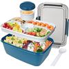 SEGNAYEN Contenitori per insalata, 2000 ml, grandi scatole per insalata per adulti, a prova di perdite, con vassoio a 5 scomparti, coperchio, pentole, posate per lavoro, picnic, cibo, frutta, snack, blu