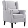 vidaXL Poltrona con Cuscino Artigianale Classica Design Elegante Seggiola Arredo Casa Telaio e Gambe in Legno Grigio Chiaro in Tessuto