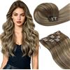 LaaVoo Extension Clip Capelli Veri, Balayage Marrone Chiaro a Biondo Chiaro e Biondo Scuro, 45cm 120g 7pcs, Capelli Naturali, Lunga Durata, per Cerimonie Importanti, Colore 8-16-8