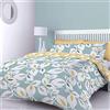 Catherine Lansfield Set Copripiumino Reversibile Inga Leaf, Poliestere Cotone, Verde Ottanio, Singolo