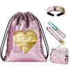 Wodasi Bambina, Set Mermaid Sacca Borsa Zaino Paillettes Reversibili Glitter con Fascia