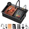 ECTbicyk Lavello da cucina a cascata, lavello da cucina in acciaio inossidabile 304, lavello da cucina multifunzione con rubinetto estraibile e altri accessori (68x45cm)