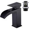 Faustina Rubinetto per Lavabo da Bagno Cascata e Piletta Pop Up con Troppopieno, Rubinetto Miscelatore Monocomando per Bagno Quadrato in Acciaio Inossidabile Nero