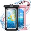 JETech Custodia Impermeabile Smartphone, 2 Pezzi Cover per iPhone 16e 16 15 14 13 Pro Max Plus, per Samsung Galaxy S25 S24 Ultra e Altri Fino a 7,2, IPX8 Borsa Asciutta con Cordini (Nero+Rosa)