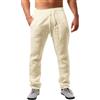Runcati, Pantaloni da uomo in lino, in tinta unita, leggeri, con taglio largo, coulisse, per vacanze, spiaggia, uso quotidiano, beige, XL