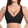 LEYSHE Reggiseno Senza Ferretto per Donna Reggiseno Senza Cuciture con Scollo a V Profondo Reggiseno Push Up Imbottito,Nero,2XL