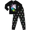thepyjamafactory Pigiama lungo in cotone con unicorno arcobaleno Born to Sparkle, Nero , 11-12 Anni
