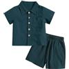 AIEOE Bambino Completo 2 Pz Camicia Manica Corta Maglietta Estiva con Bottoni+ Pantaloncini da Spiaggia Casual Per 18-24 Mesi Verde Scuro B
