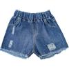 Happy Cherry Jeans Corti Bambina Pantaloncini Strappati a Vita Elastica Ragazze Estate Shorts in Denim Comodi Blu Pantaloni Corti Traspiranti, 4-5 Anni