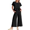 Generic Completo Da Donna Due Pezzi Larghi Curvy Sportive Set Due Pezzi Estivo Leggera Elegante Pantalone Largo Jogging Due Pezzi Cotone E Lino Tuta Senza maniche Anziani E Mezza Età Tinta Unita Completo