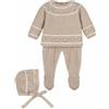 Nene Tutina Neonato In Filo di Cotone a Maglia e Cappellino - Completo Nascita Ospedale 3 Pezzi - Marrone Bianco (Cotone, 1 Mese (56 cm))