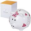 SPOTTED DOG GIFT COMPANY - Salvadanaio a forma di maialino - idee regalo per adulti e bambini - in ceramica - bianco con farfalle e cuori rosa