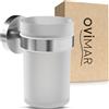 ovimar Bicchiere portaspazzolini Nordre | argento | senza foratura | in vetro e acciaio inox per il bagno | con bicchiere e portaspazzolini estraibili | da forare a parete