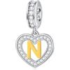 GLOWDAS Lettera N Charms Iniziale Collana Ciondolo, 18k Placcato Oro Letra n, 925 Argento Sterling Cuore Alfabeto Ciondoli CZ Perline, Fit Bracciale Nome Stile Pandora, Regali per Nana/Nipote/Infermiera
