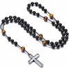 Jovivi Rosario cattolico occhio di tigre, collana ossidiana con croce di ematite catena di preghiera di pietre preziose gioielli uomo donna, talla única, Gemma