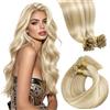 LaaVoo Extension Capelli Veri Cheratina Biondo Chiaro con Riflessi Dorati 55cm 50g 50 Ciocche, Remy Umani Lisci, Leggeri e Invisibili, per Feste e Cerimonie Colore 16-22