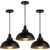 PETITES ECREVISSES Lampadario a Sospensione Vintage Plafoniera E27 Industriale Lampada Pendente LED Paralume Φ29 cm Metallo per Ristorante Cucina Camera da letto (Nero - 3 pezzi)