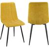 JIJIAN Set di 2 sedie da pranzo imbottite con tessuto di lino e gambe in metallo nero, design a righe, per sala da pranzo, soggiorno, camera da letto, cucina, reception, Giallo