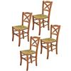 t m c s Tommychairs - Set 4 sedie modello Cross per cucina, bar e sala da pranzo, robusta struttura in legno di faggio color ciliegio e seduta in paglia