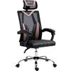 Vinsetto Sedia da Ufficio Ergonomica con Tessuto a Rete, Sedia da Scrivania con Rotelle, Supporto Lombare e Cervicale, Altezza Regolabile e Reclinazione, 58x62.5x112-120cm, Rosa