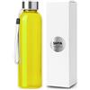 ShyaWorld Bottiglia di vetro per acqua con cordoncino 500 ml di finitura trasparente tappo di vite in acciaio inossidabile. scatole singole per bottiglia (1 unità, giallo)