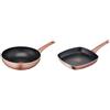 Lagostina Ramata Wok Antiaderente in Alluminio Ø 28 cm con Esterno Effetto Rame & Ramata Grill Antiaderente in Alluminio 26x26 cm con Esterno Effetto Rame