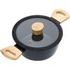 MasterChef Casseruola Antiaderente 24 cm, Vaporiera Pentola per Agnelli, Zuppa e altro, Crock Pot Alluminio con Manici Per Pentole in Legno, Antigraffio, Tutti i Piani, Lavabile in Lavastoviglie, Nera