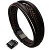 murtoo Bracciale da uomo in vera pelle, in acciaio inox, intrecciato, con chiusura magnetica, 19.0 cm, Pelle plastica e metallo pelle e lega metallica bambù plastica e metallo