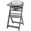 Bebeconfort Timba + Cuscino, Seggiolone Pappa in Legno, 6 mesi-99 anni, 110 kg, con Vassoio, Seduta/Poggiapiedi Regolabili, Compatibile con Sdraietta Timba Baby, Grey Mist