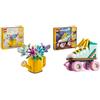 LEGO Creator 3 in 1 Pattino a Rotelle Retrò Trasformabile in Mini Skateboard o Radio & Creator 3 in 1 Innaffiatoio con Fiori Finti, Giochi per Bambini e Bambine da 8 Anni