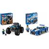 LEGO City Monster Truck Blu, Giocattolo Fuoristrada Off-Road da Costruire & City Police Auto della Polizia, Set di Costruzione con Minifigure e Macchina Giocattolo