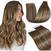LaaVoo Extension Capelli Veri Biadesivo 20pz - Marrone Scuro a Biondo Scuro Highlight Capelli Lunghi Lisci Remy - Extension Biadesive per Capelli Veri Invisibile Adesive 30cm 30g #8/16/8