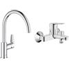 GROHE BauEdge - Miscelatore da cucina monocomando (installazione monoblocco, bocca alta & Miscelatore Monocomando per Vasca-Doccia Bauedge, Cromo 23334000