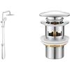 GRIFEMA COLUMNA-G7005, Sistema Doccia con Deviatore, Soffion, Flessibile Doccia & Ibergrif M20502 Cervello per Lavabo Scanalato Con Troppopieno