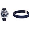 Tommy Hilfiger Orologio Analogico Multifunzione al Quarzo da Uomo con Cinturino in Silicone Blu Navy - 1791476 & Jewelry Braccialetto da Uomo In Silicone - 2790239S