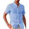 Runcati Camicia in lino, da uomo, a maniche corte, per il tempo libero, vestibilità normale, da spiaggia, tinta unita, casual, Blu, XXXL