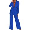 Riou Tailleur Completo Maniche Lunghe con Cintura Ufficio Giacche da Abito in Due Pezzi Set per Matrimoni Feste Tailleur Pantalone Pantaloni E Giacca Eleganti Due Pezzi Tinta Unita