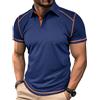 MakingDa Polo Uomo Manica Corta con Blocchi di Colore Bottoni Tinta Unita Scollo a V Informale Estate Magliette Polo Corsa Muskel Slim Fit Leggero Lavoro Sportiva Polo Colletto Camicia Blu XL