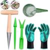 Yitobici Set di attrezzi da giardino da 5 pezzi, bulbi da fiore per piantare strumenti e guanti in legno, piantare legno, piantare strumento per fioriera da giardino in legno