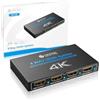 eSynic HDMI Splitter 1 In 4 Out 4K@30HZ 3D con 1m Cavo HDMI 4 Vie Splitter HDMI Supporta HDCP 1.4 Bypass 1X4 Sdoppiatore con Involucro in Metallo per Fire Stick Console Blu-ray