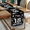 Domgoge Runner da tavola per 18° compleanno,nero e argento,183 cm,con scritta ''Happy 18th Birthday'',per ragazzi e uomini,per festeggiare compleanno,anniversario,feste,antiscivolo,decorazione per