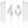mciskin Candele per 40° Compleanno - Numero 40 Con 6 Lunghe, Argentate - Decorazioni per Torte per Ragazzi, Ragazze, Uomini, Donne