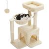 PAWZ Road Albero tiragraffi per gatti di piccola taglia, torre in peluche con grande condominio, amaca profonda e tiragraffi in sisal per gattini, beige