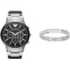 Emporio Armani Orologio Uomo, movimento cronografo al quarzo cassa in acciaio inossidabile da 46 mm & Bracciale Da Uomo Heritage, 18,50 Cm +/-1,00 Cm Bracciale In Acciaio Inox Argento, EGS2435040