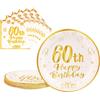 AHPYEUHK 60 Anni Compleanno Piatti Carta 25 PCS & Tovaglioli 25 PCS Oro Bianco 9 Pollice Stoviglie Festa Piatti di Carta Compleanno Decorazione Regalo di Festa per Uomo Donna