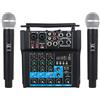 micfuns MH02 - Mixer audio DJ con sistema di console, 4 canali da 48 V, alimentazione phantom con Bluetooth USB MP3 stereo-live DJ streaming con 2 microfoni a mano