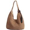 QTKJ Borsa a tracolla in morbida paglia intrecciata a mano con nappe nere Boho manico in paglia Tote retrò estate spiaggia borsa in rattan, Marrone, 11.8''x 11.0''